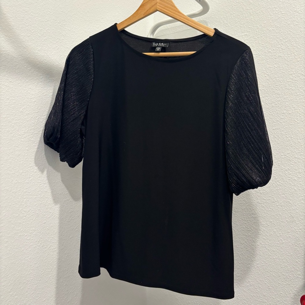 Nicole Miller Black Puff Sleeve Blouse